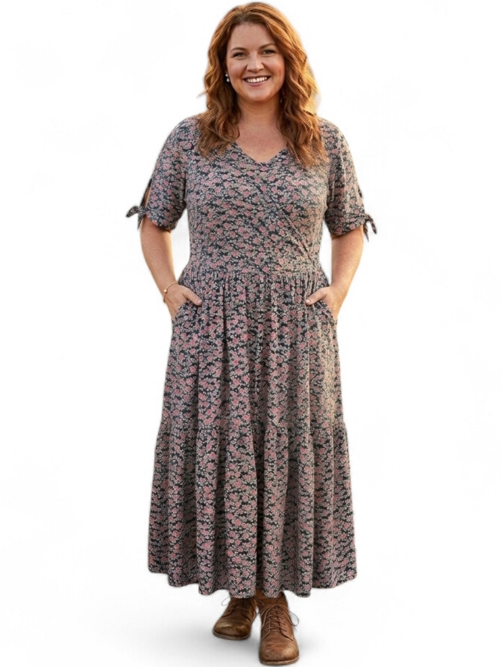 VTG Cottagecore Floral Maxi Layered Tiered Dress with Pockets SZ XXL/1X